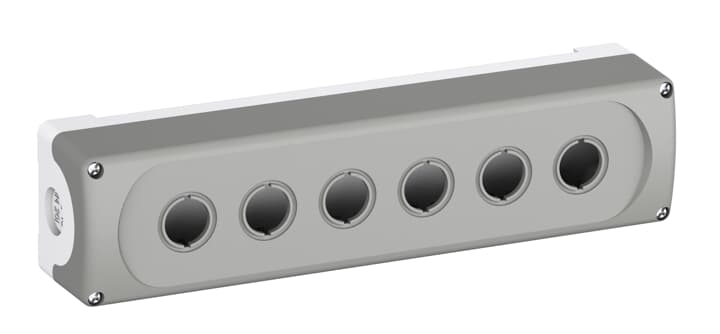 ABB Controls Pushbutton Enclosure; 11.85" x 2.93" x 2.38"; Plastic; Solid w/ 6 22mm Holes; Screw Connection; NEMA 4X